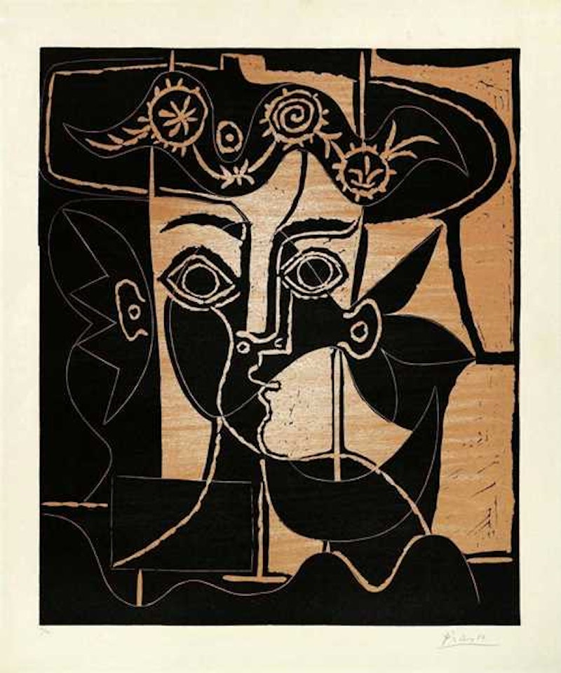 Large head of a woman with an ornamented hat by Pablo Picasso