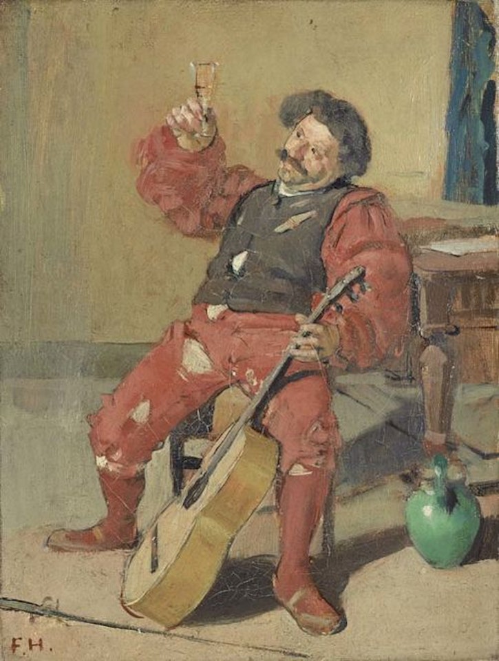 Drinking Landsknecht with guitar by Ferdinand Hodler