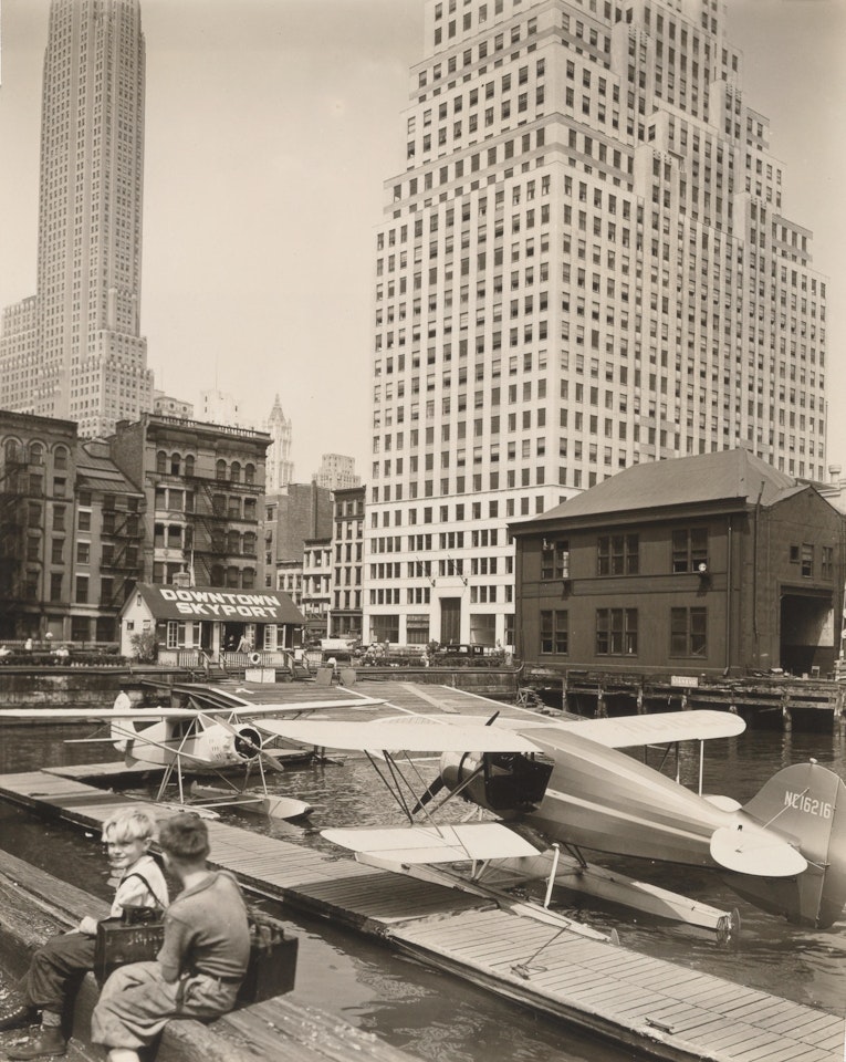 "Downtown Skyport, Pier 11, East River, Manhattan" by Berenice Abbott