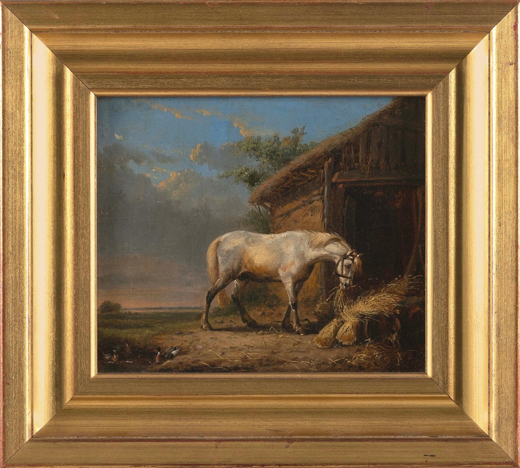 Horse feeding. by Eugène Joseph Verboeckhoven