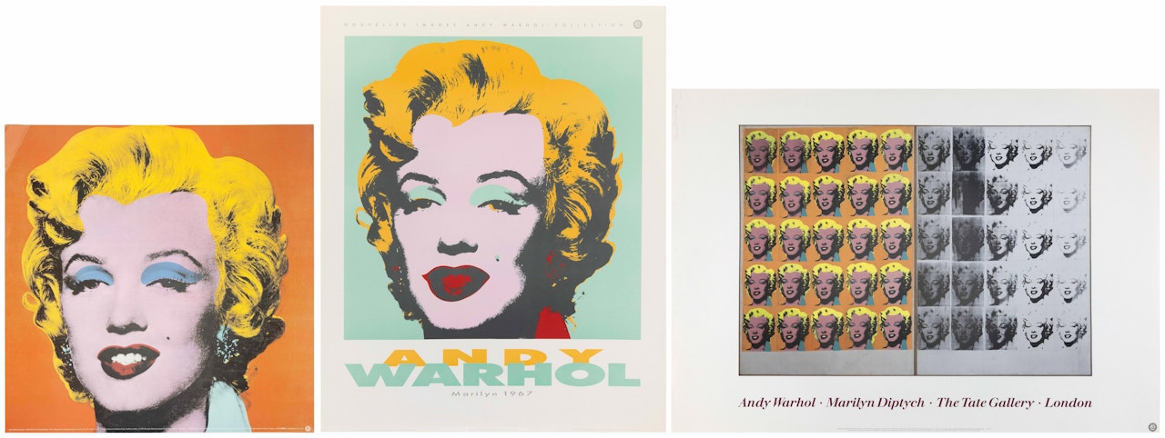 "Nouvelles Images Andy Warhol Collection", poster; "Marilyn Diptych"; "Shot Orange Marilyn" by After Andy Warhol