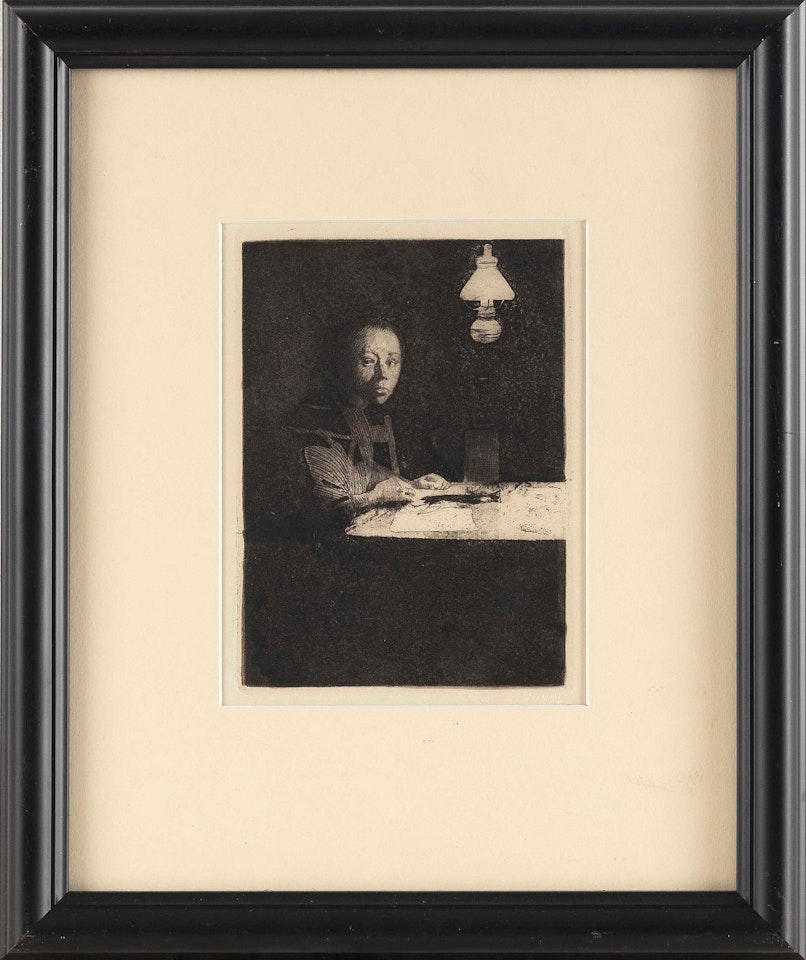 "Selbstbildnis am Tisch" by Kathe Kollwitz