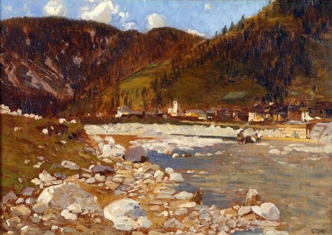 Mountain landscape with river by Guglielmo Ciardi