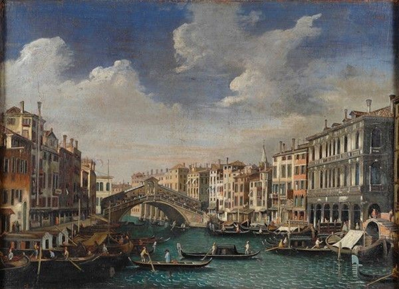 View of the Grand Canal with the Rialto Bridge by Venetian School