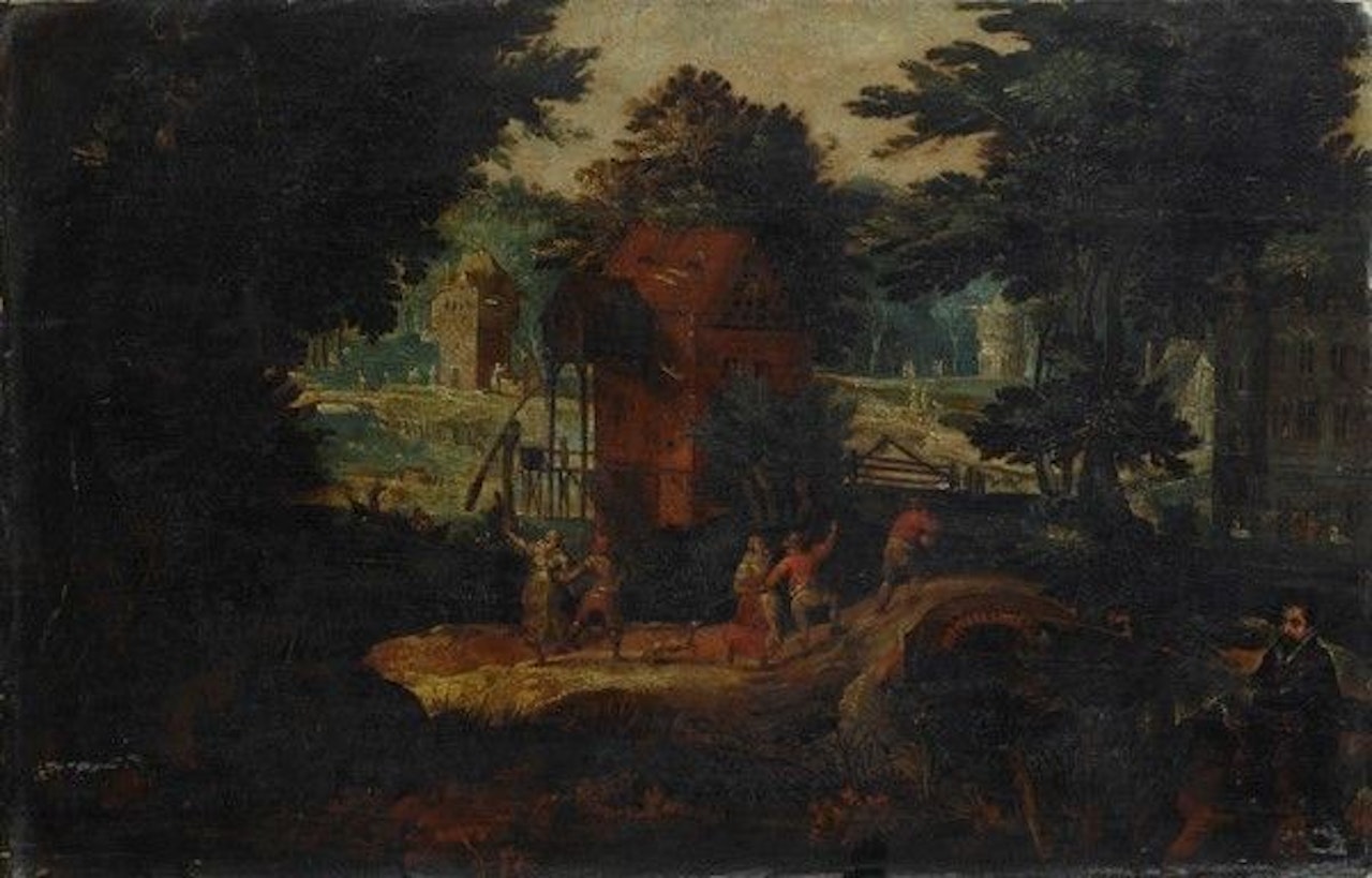Landscape with dancing figures by Dutch School