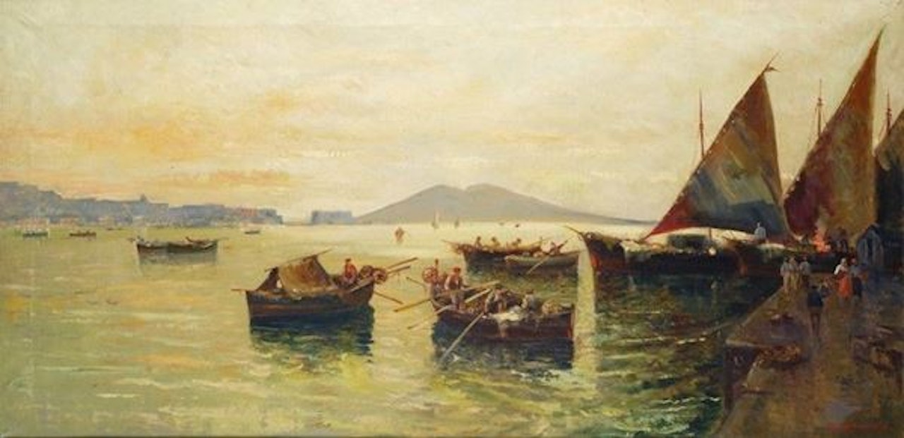 Naples, fishermen and boats in the gulf by Fausto Pratella