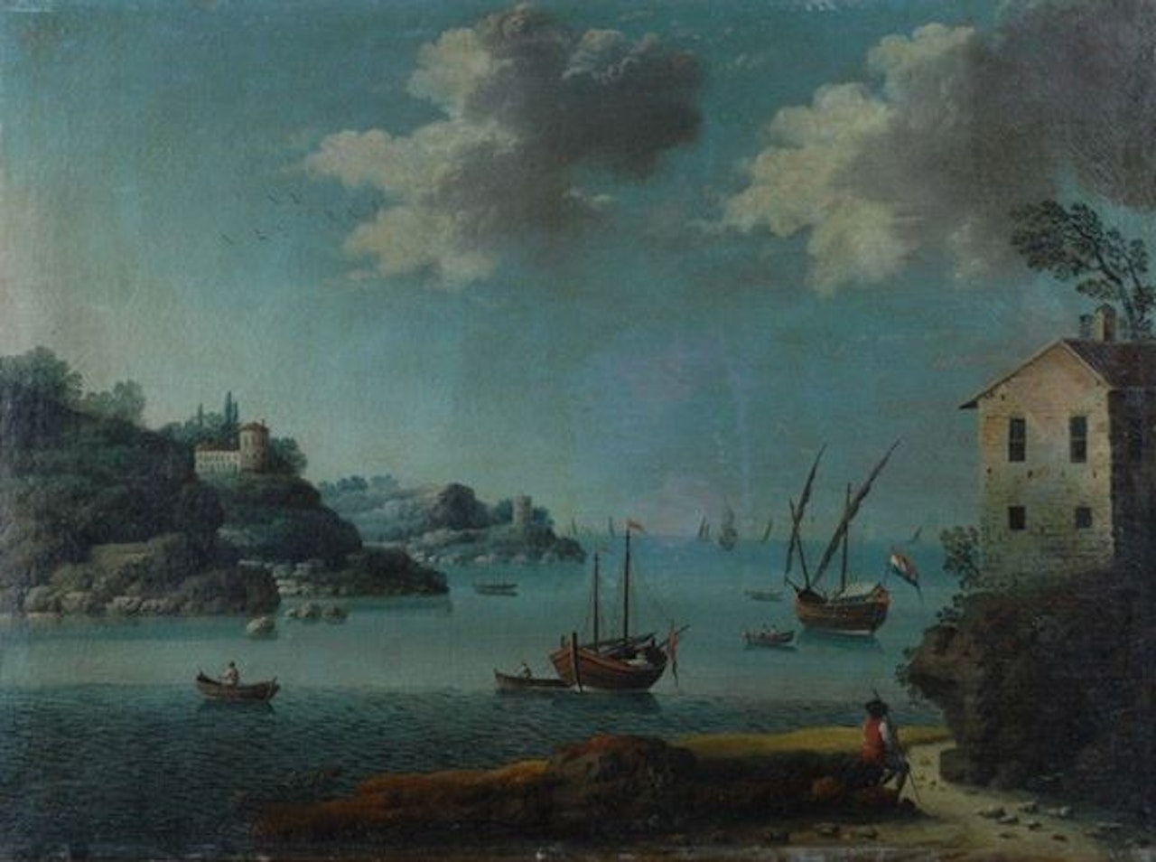 Marina with boats by Venetian School