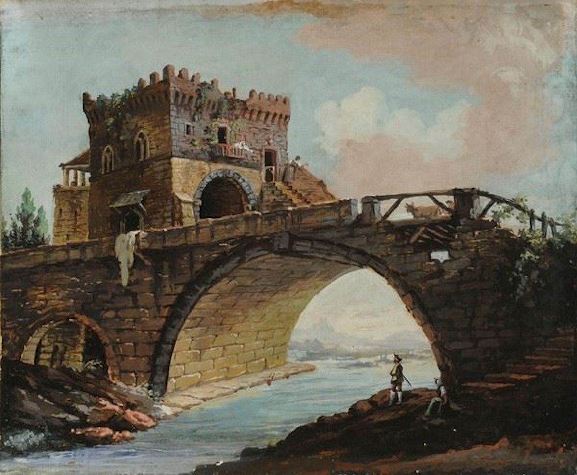 Landscape with bridge by Hubert Robert