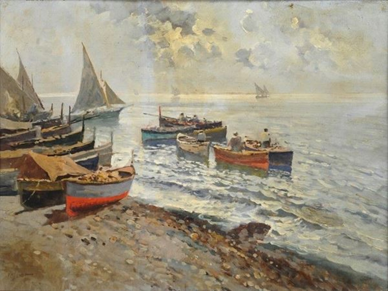 Fishing boats by Neapolitan School