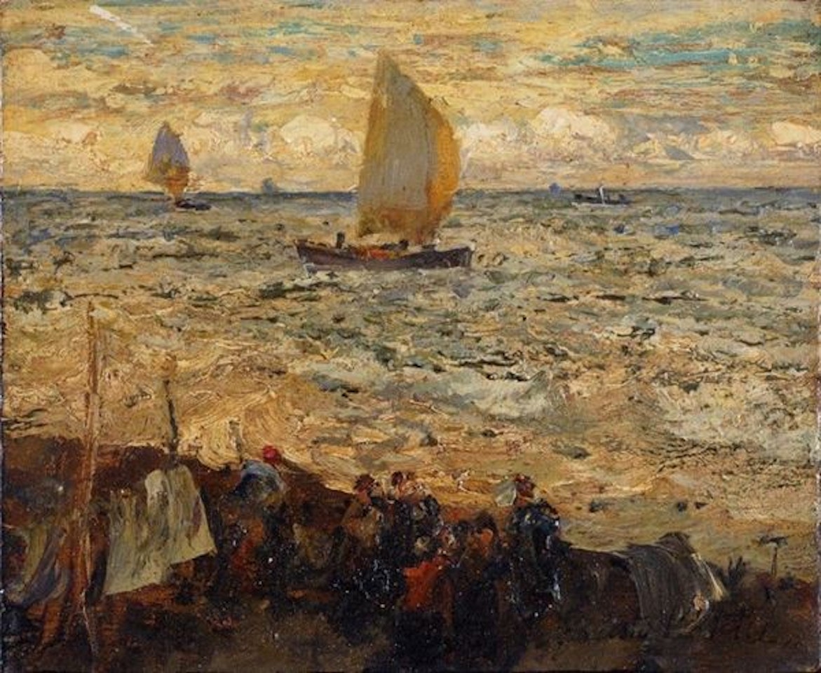 Marina with figures by Fausto Pratella