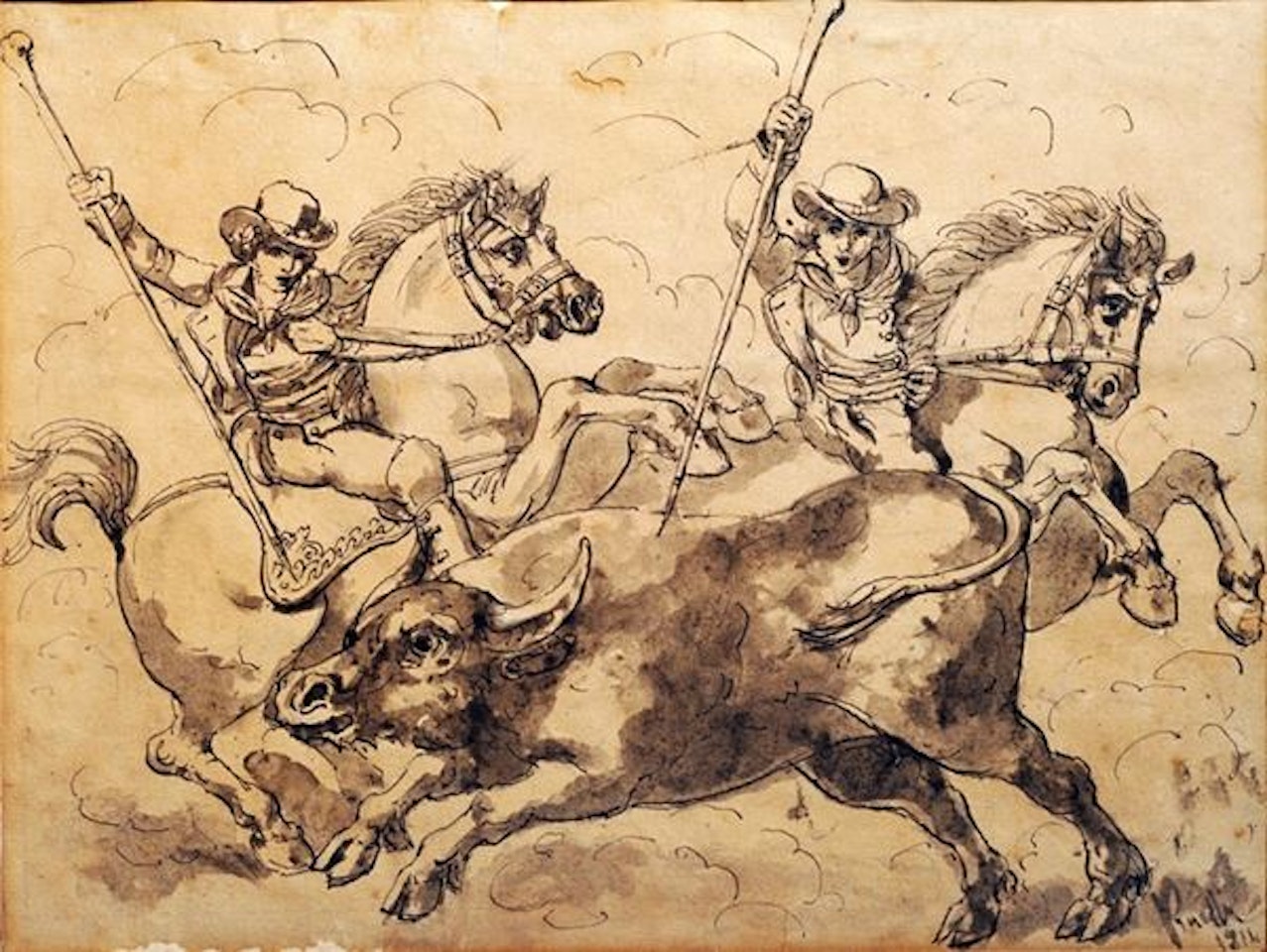 Bull hunt by Bartolomeo Pinelli