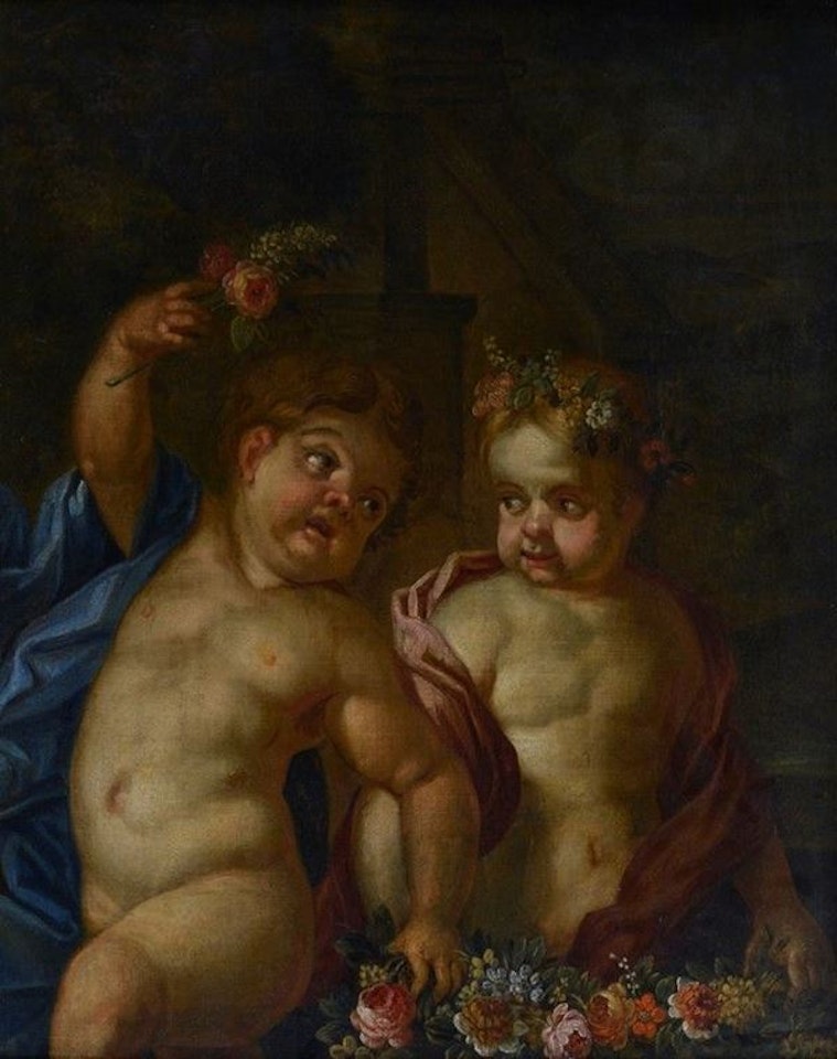 Putti with flowers by Flemish School