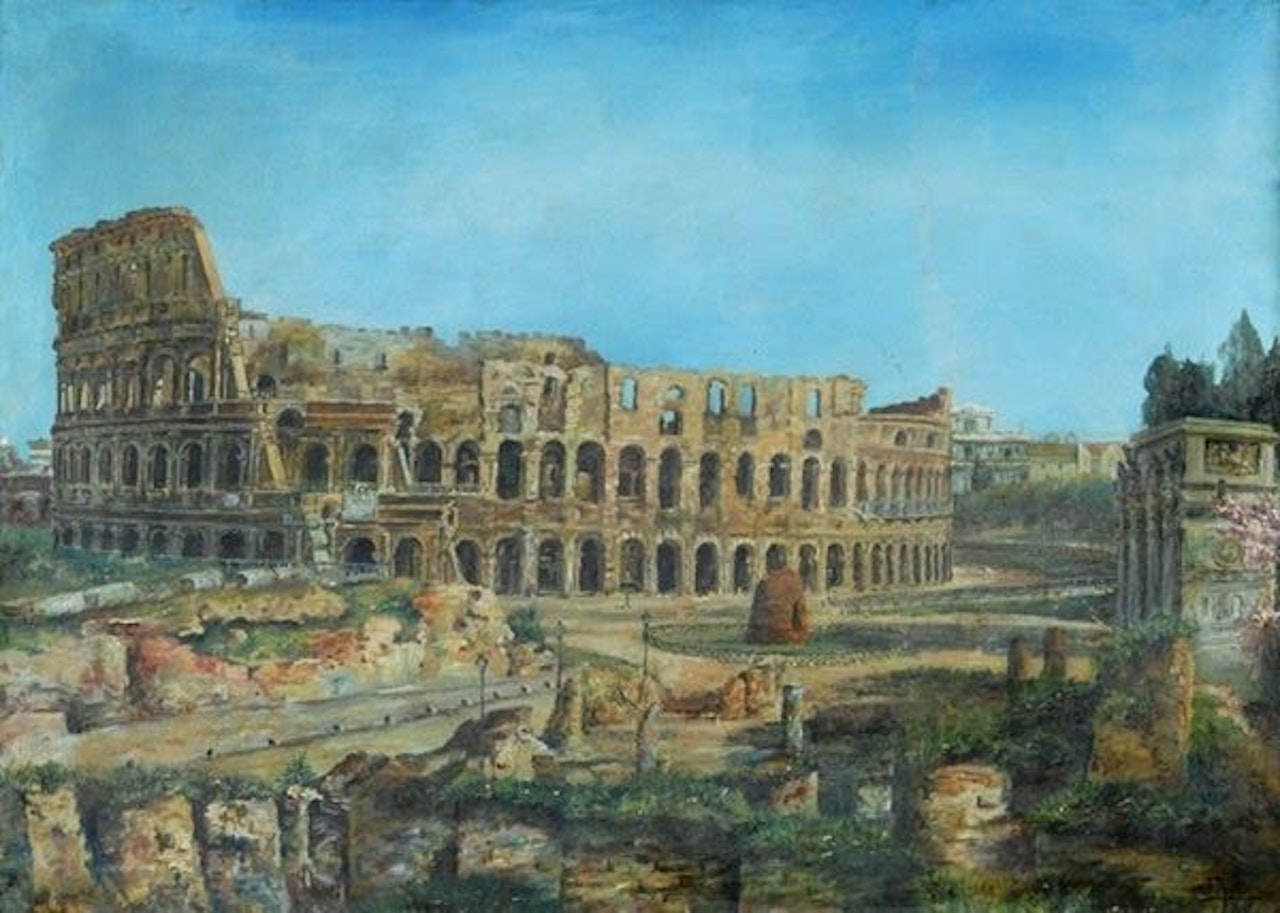 View of the Colosseum and the Forum by Roman School