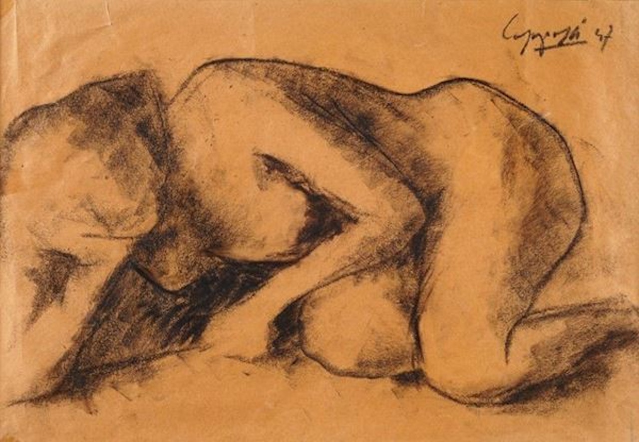 Crouching female nude by Giuseppe Capogrossi