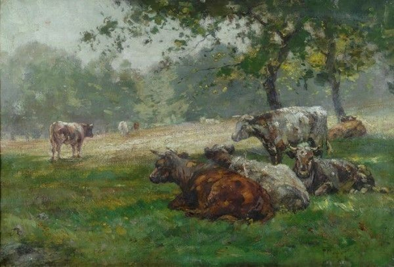 Oxen grazing by Italian School