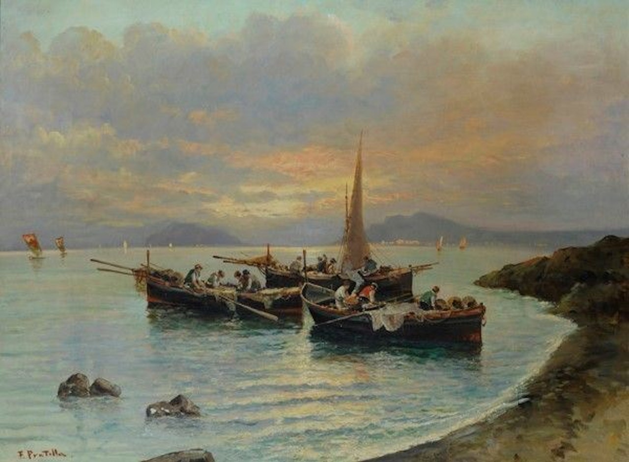 Fishermen boats at sunset by Fausto Pratella
