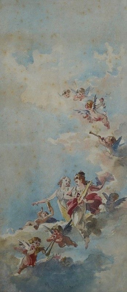Musician angels and cherubs (sketch for fresco) by Mose Bianchi