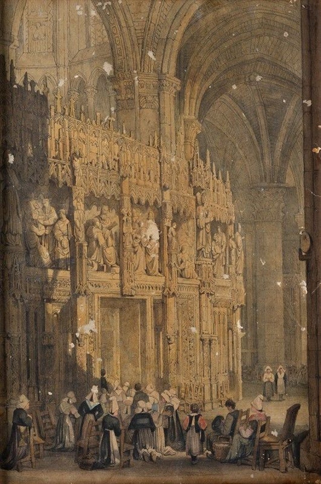 Interior of church by French School
