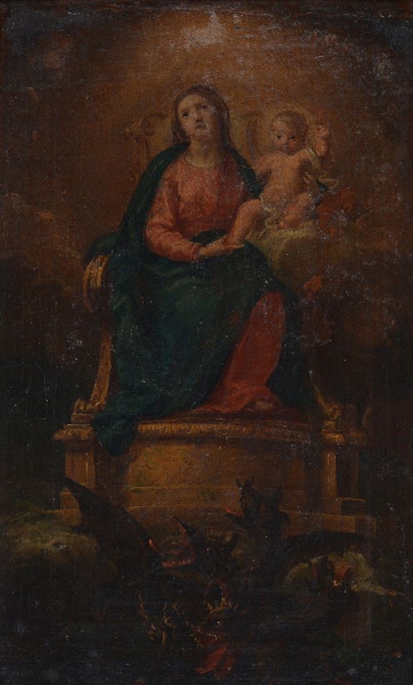 Madonna enthroned with Child triumphant over the devil by Neapolitan School