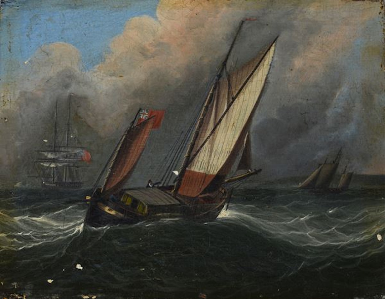 Boats in the storm by English School