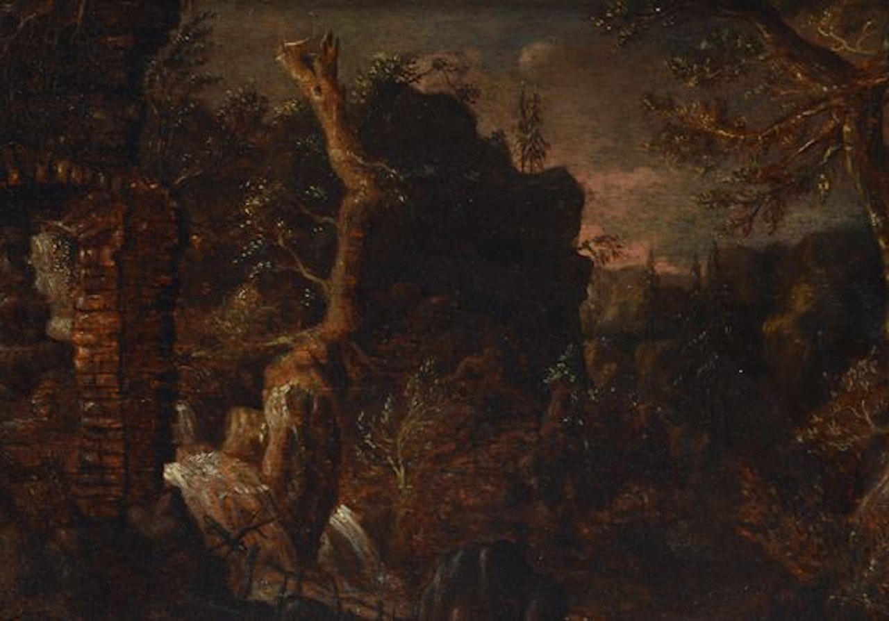 Landscape with trees and ruins by Dutch School