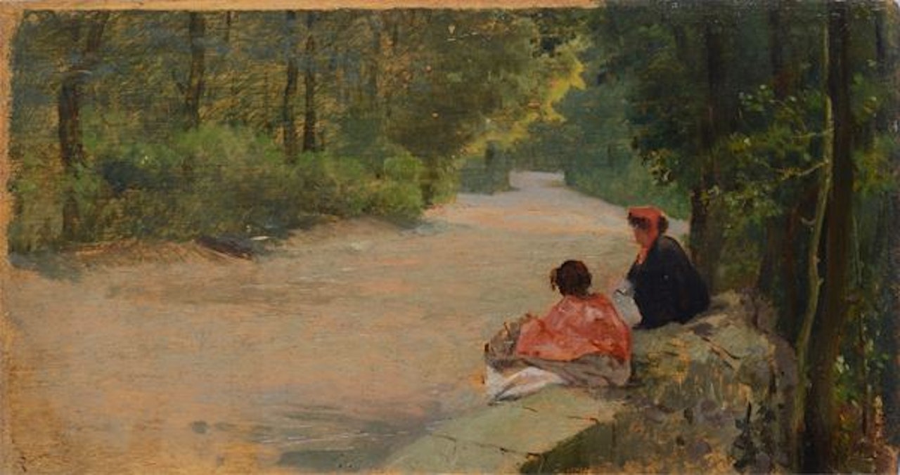 Figures in the Portici woods by Giuseppe de Nittis