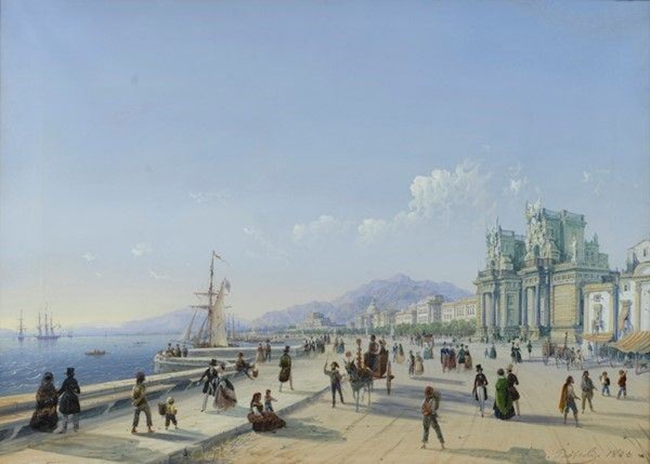 Palermo seafront with Porta Felice by Carlo Bossoli