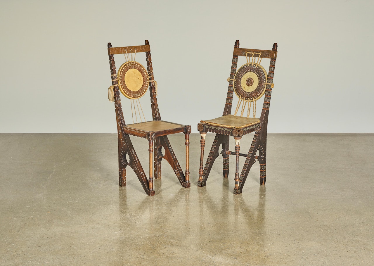 Companion Pair of Side Chairs with Shield Backs by Carlo Bugatti