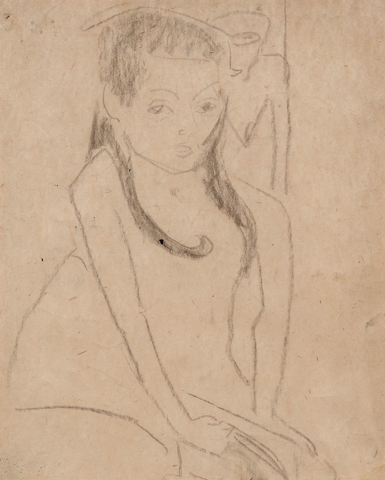 Fränzi vor geschnitzter Figur. by Ernst Ludwig Kirchner
