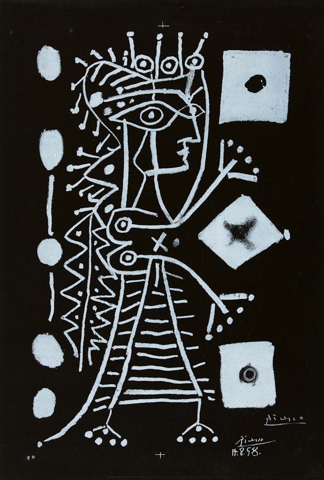 Jacqueline (La Femme aux Des). by Pablo Picasso