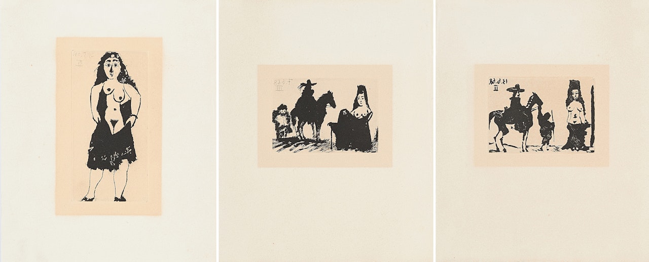 From: La Célestine. a) Maja et cavalier. b) Maja à la robe courte. c) Cavalier et son valet. Célestine et Maja. by Pablo Picasso