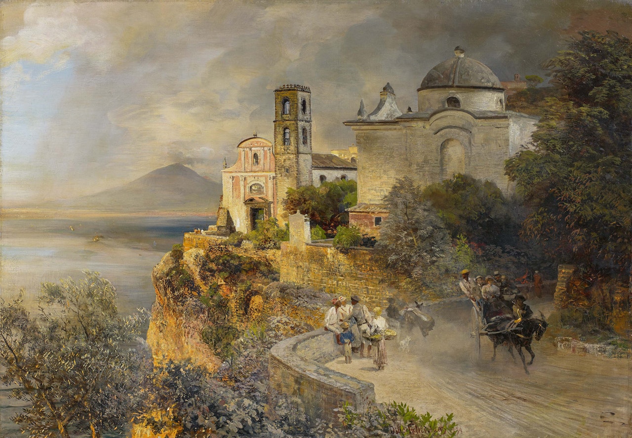 Association on a Path in front of a Monastery near Naples by Oswald Achenbach