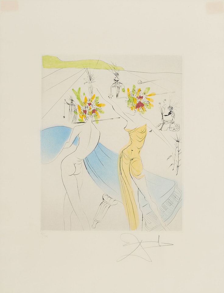 Femmes-fleurs au piano (From: Hippies) by Salvador Dali
