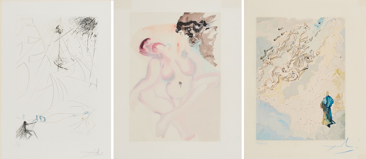 Mixed Lot of 3 Prints; Vaisseau fantôme by Salvador Dali