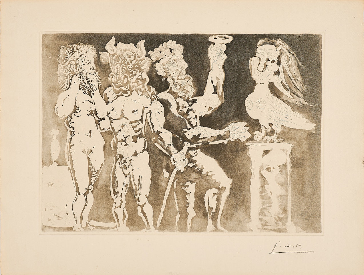 Chez la Pythie-Harpye. Personnages masqués et femme oiseau by Pablo Picasso