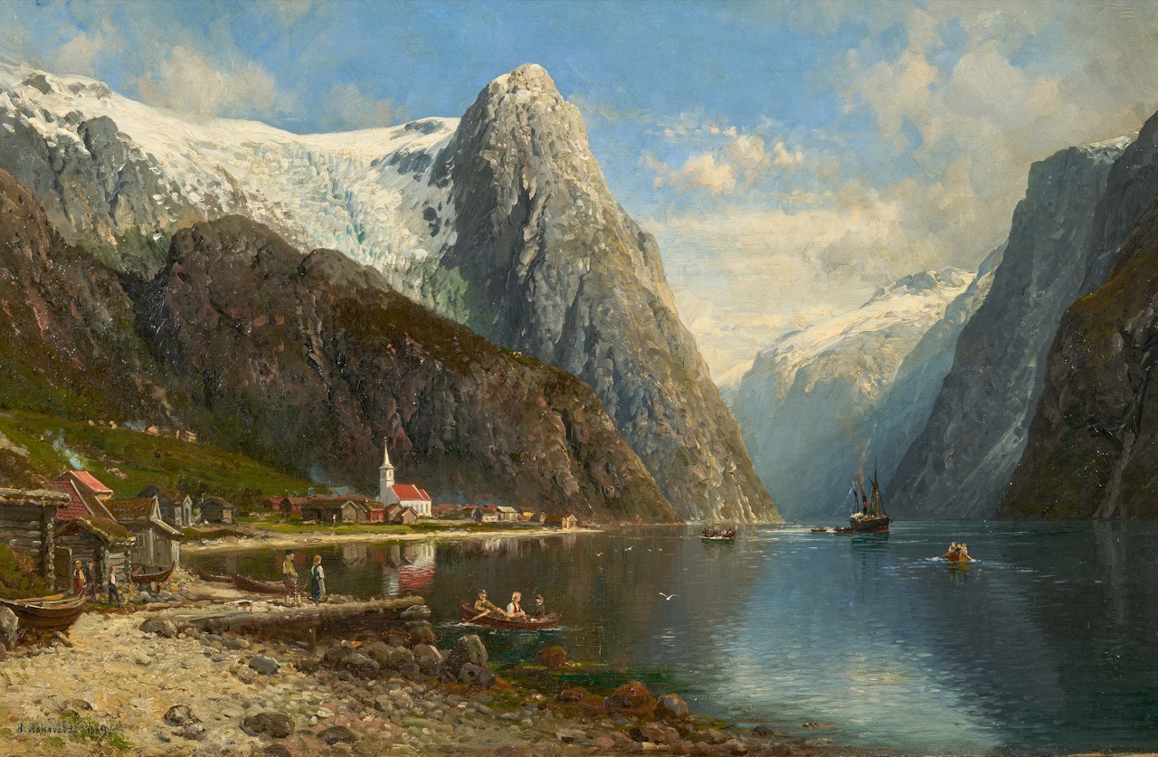Summer Day with Ferry Boats on the Naerofjord by Anders Monsen Askevold