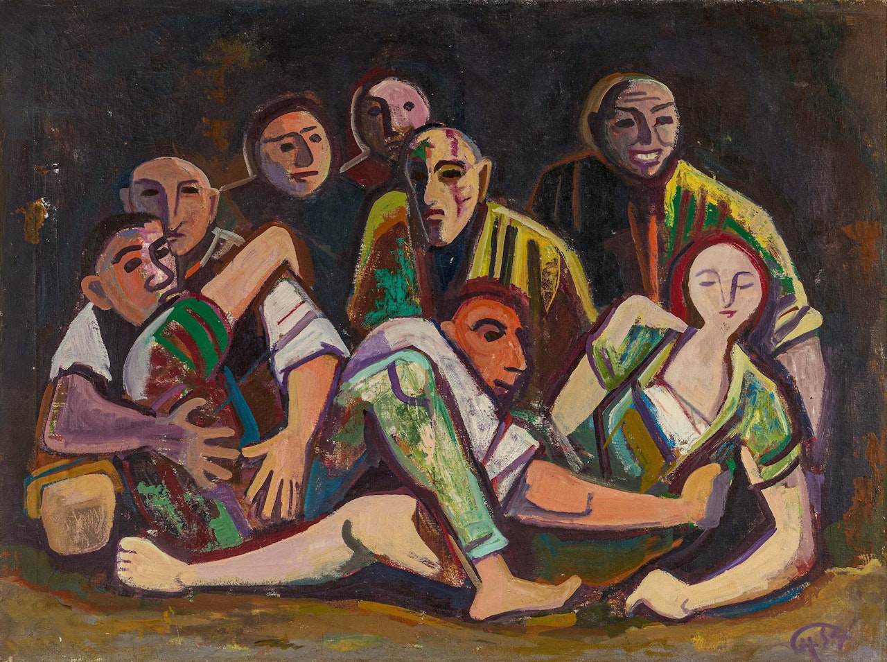 "Frau mit sieben Männern". by Karl Hofer