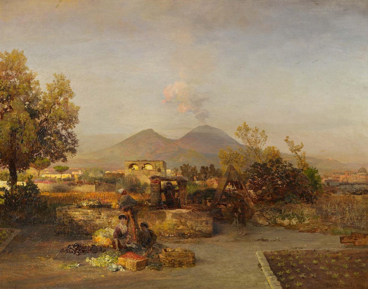 Market Women in the Gardens above Naples. by Oswald Achenbach