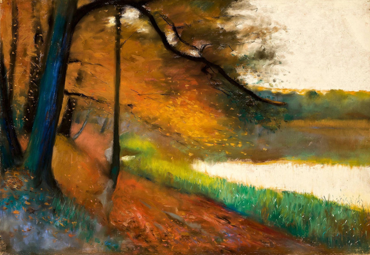 Untitled (Landschaft an See). by Lesser Ury
