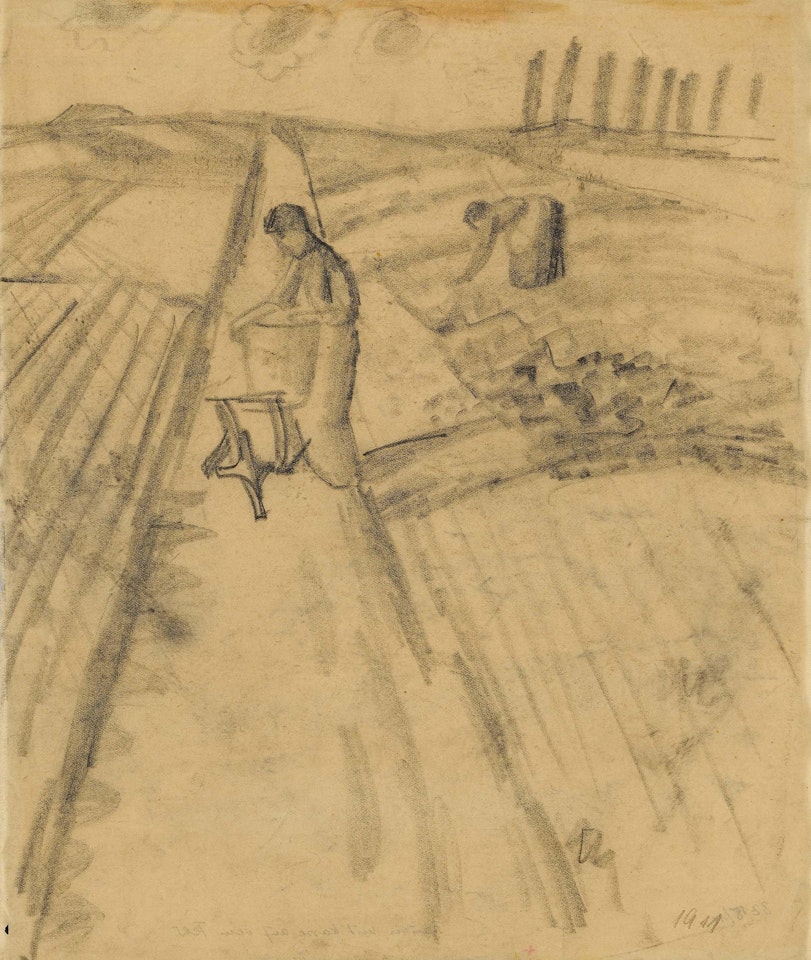 Frauen mit Karre auf dem Feld by August Macke