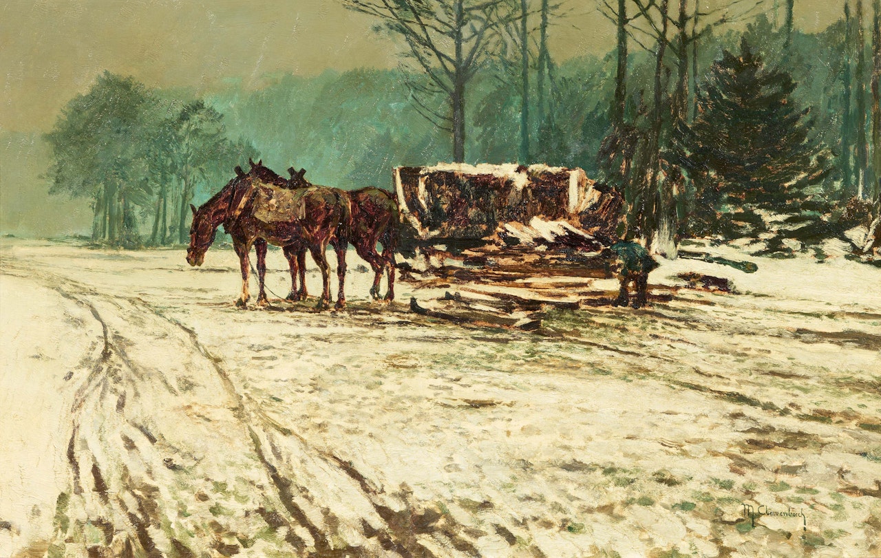 Lumberjack with their Horses at the Edge of the Forest by Max Clarenbach