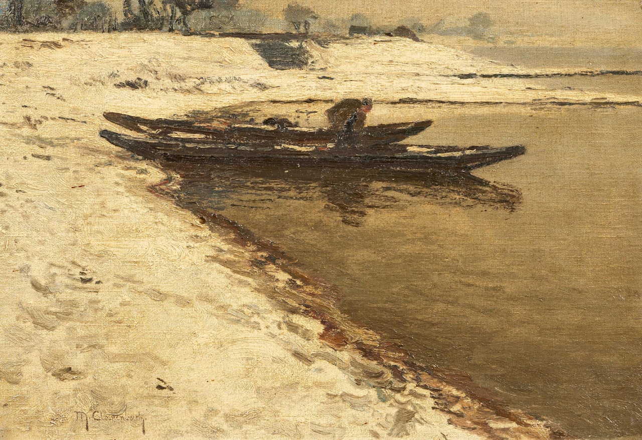 Boats at the Snowy Banks of the Rhine by Max Clarenbach