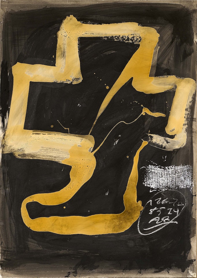 "Personnage assis" (Variation XI). by Antoni Tapies