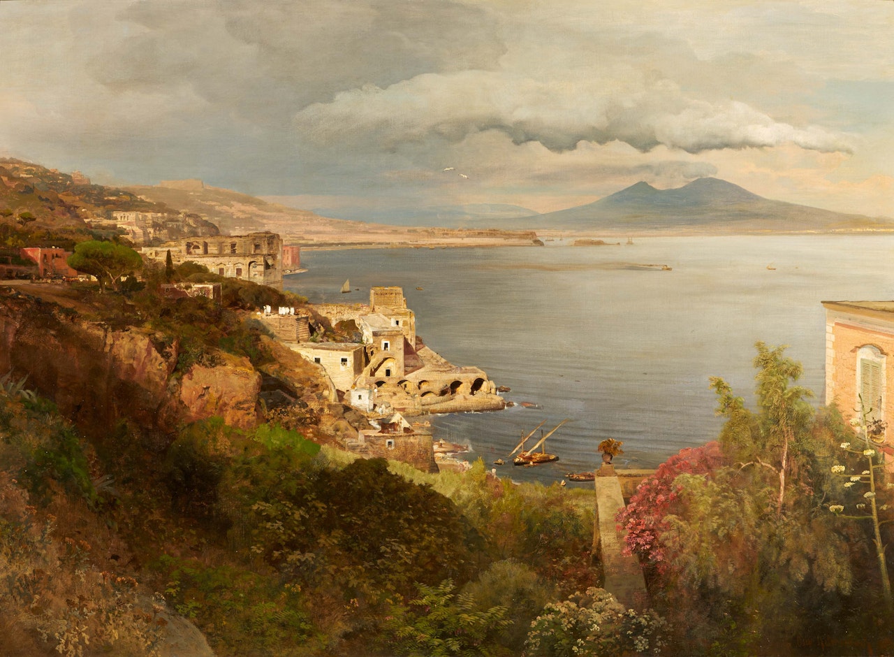 The Golf of Naples with the Vesuvius. by Oswald Achenbach