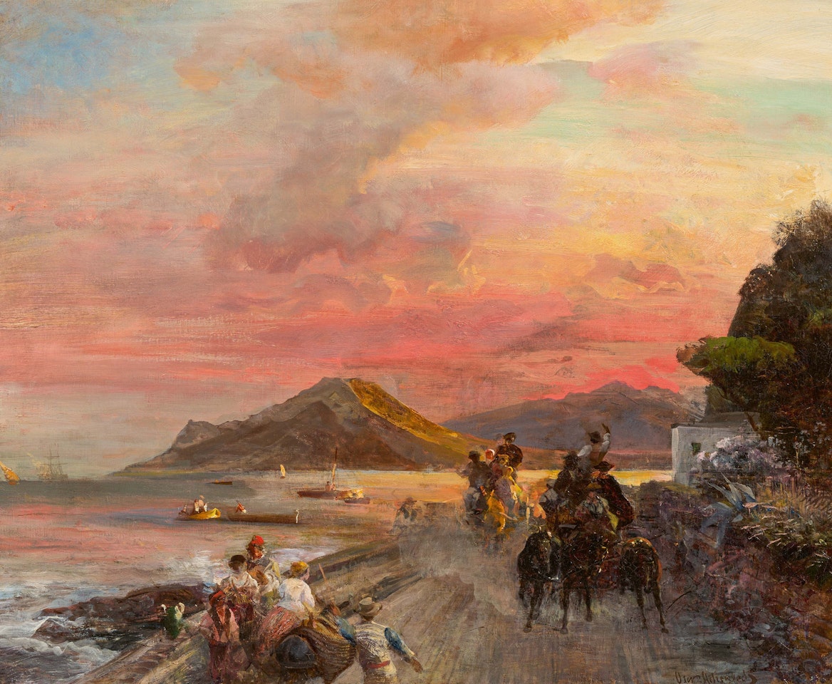 On the Costal Road in front of Naples. Evening Scene. by Oswald Achenbach