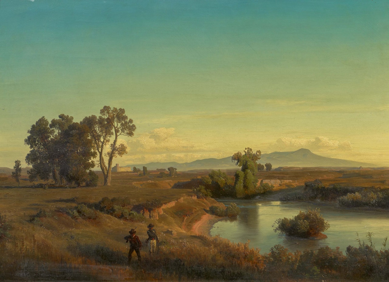 Two Hunters by the Stream in the Alban Hills by Oswald Achenbach