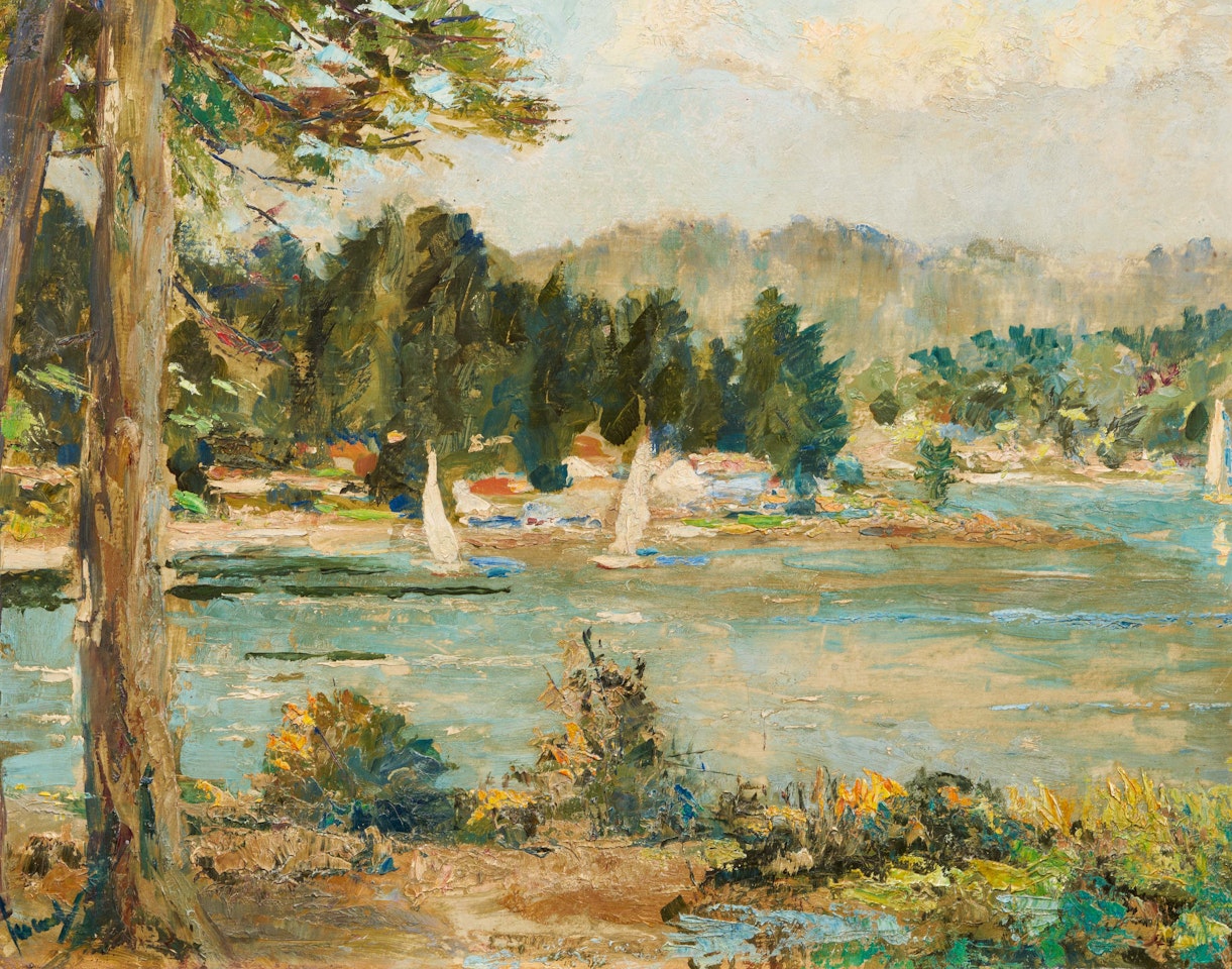Sailboats on Lake. by Edward Cucuel