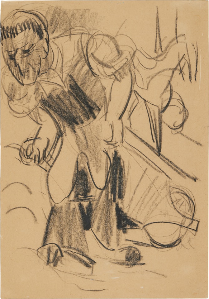 Bauer, einen Schubkarren ziehend by Ernst Ludwig Kirchner