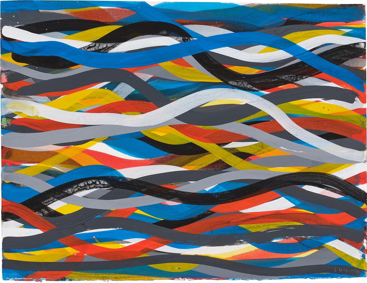 Overlapping Horizontal, Wavy, Red, Yellow, Blue, Gray, Black, White Lines by Sol LeWitt
