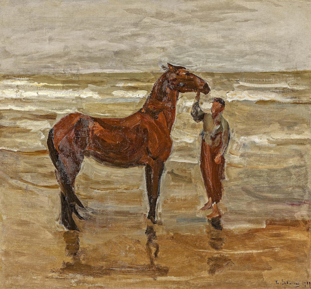 Junge mit Pferd am Strand. by Max Liebermann